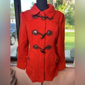 CoffeeShop Red Burnt Orange Lined Pea Coat Toggle Closure Size Large